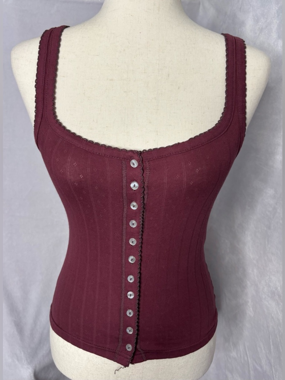Free People End Game Pointelle Tank Claret Burgundy XS NWT